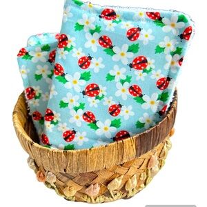 Hand Crafted Ladybug Print Colorful Cotton Terry Cloth Reusable UnPaper Towels